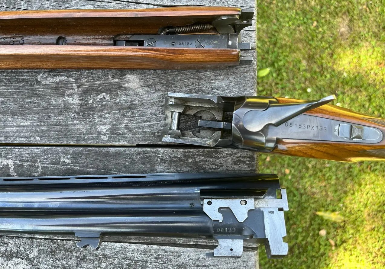 Identification markings on a break open (or break-action) shotgun.